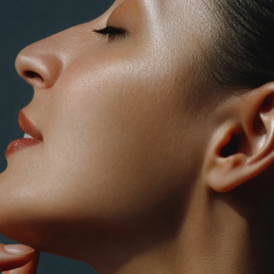 Smooth, firm skin along the jaw and neck